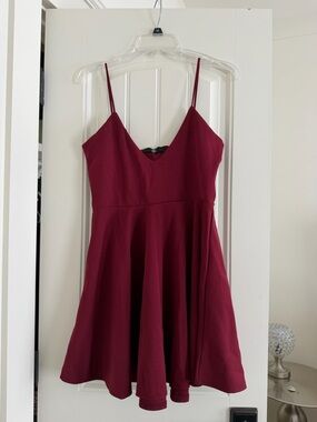 Missguided Burgundy Spaghetti Strap Skater Dress
